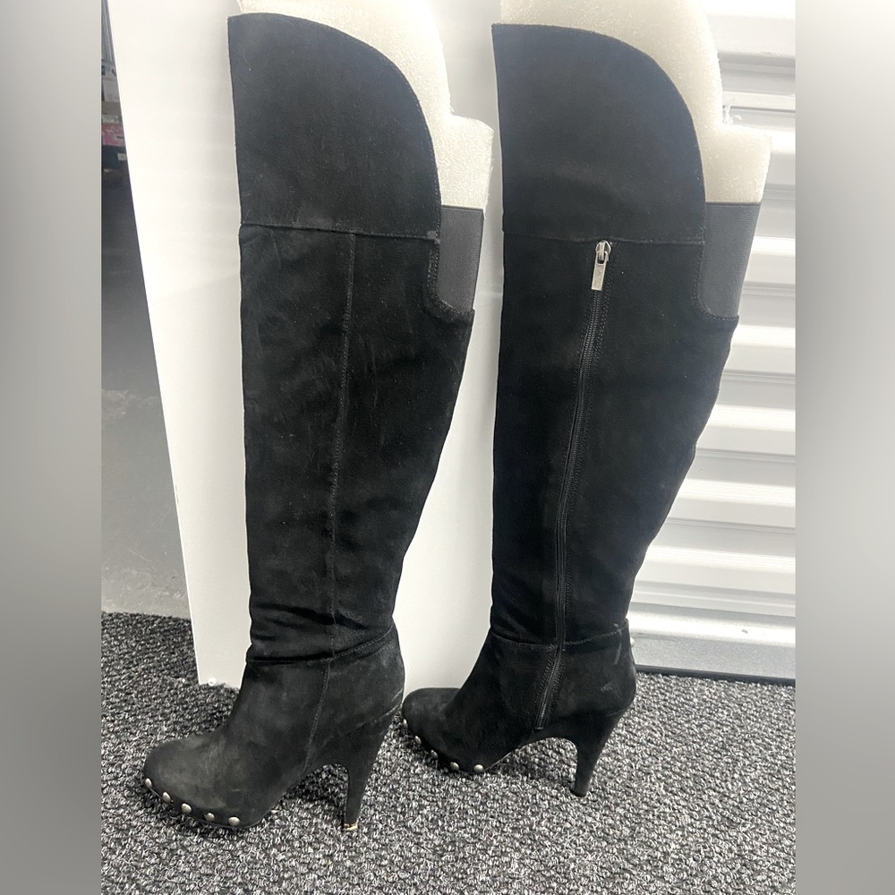 Knee Length Black Suede Boots with studs. Women’s Size 8. Great condition.